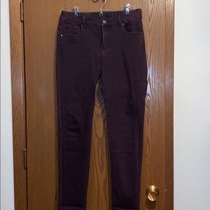 Plum Skinny jeggings with elastic waistband.